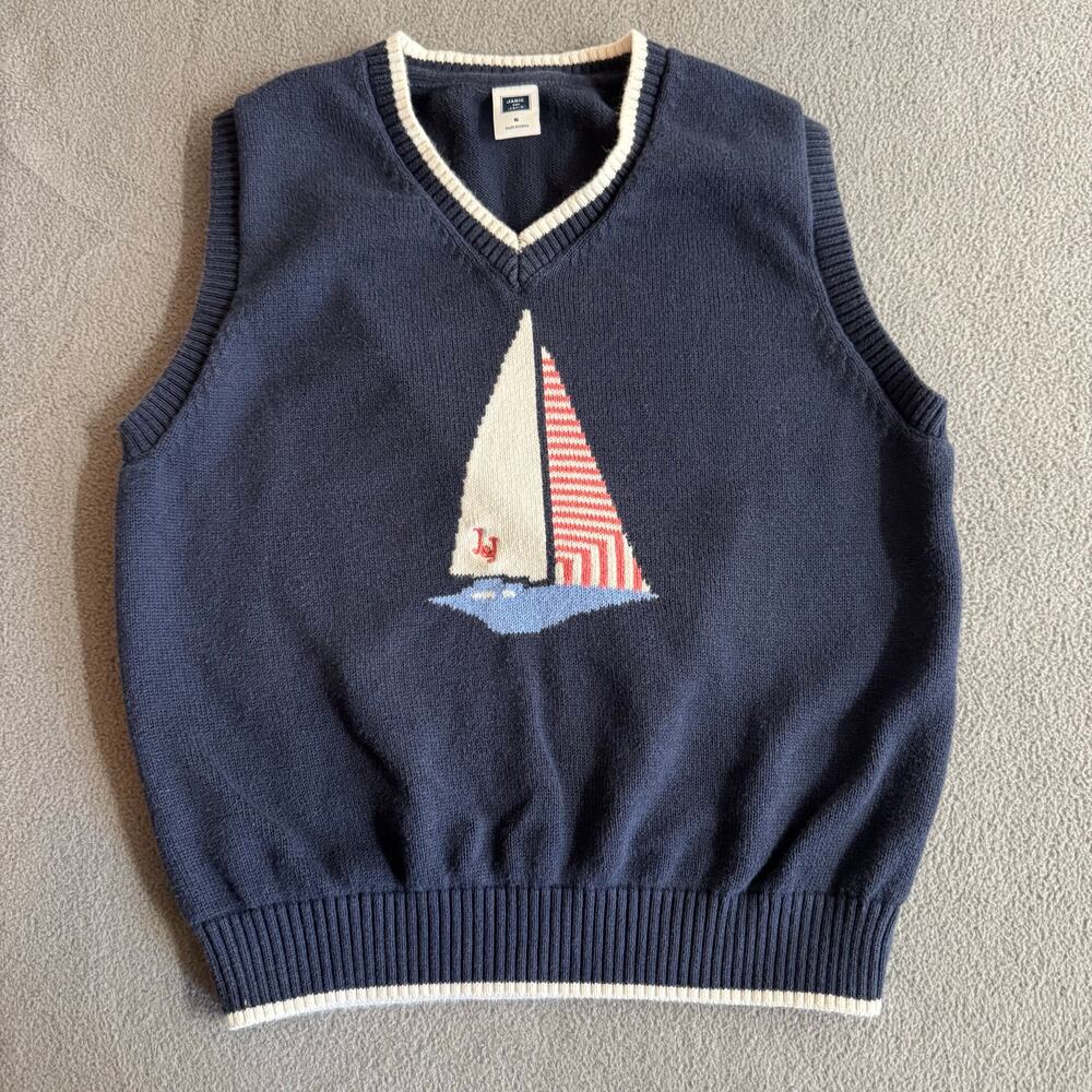 Janie and Jack Sailboat Sweater Vest Kids Boys 6 Blue Cotton V Neck Preppy